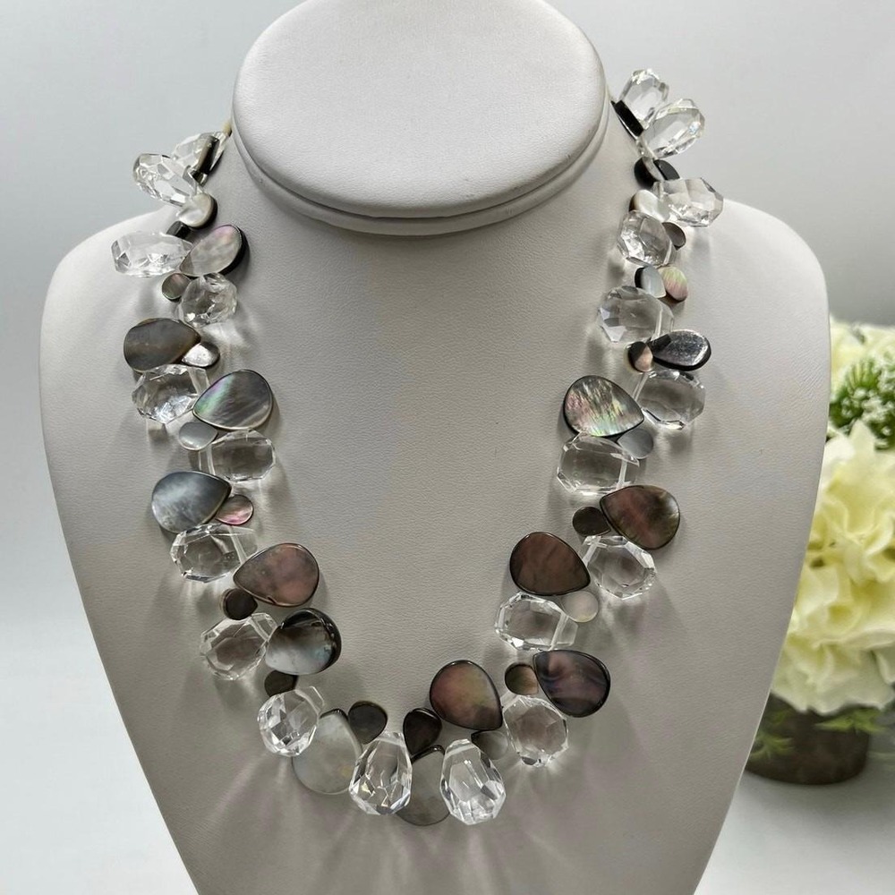Carroll Dorsey Walker Bejewel Sterling Crystal MOP‎ Graduated Statement Necklace